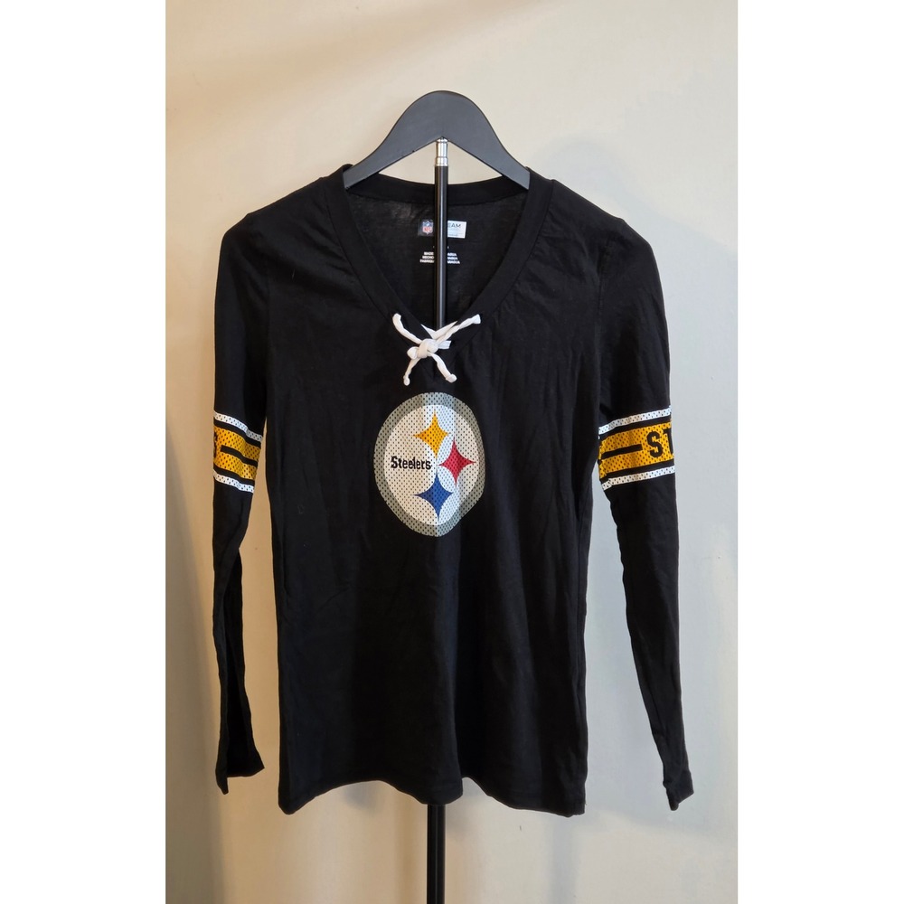 NFL Team Apparel Pittsburgh Steelers Lace Up Long Sleeve Shirt Women's Size S